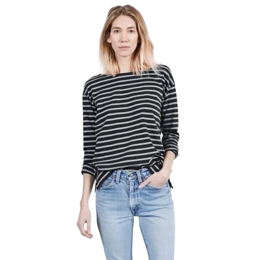 Everlane Breton Boatneck Black and Gray Heavy Knit Top. Size Small #1631